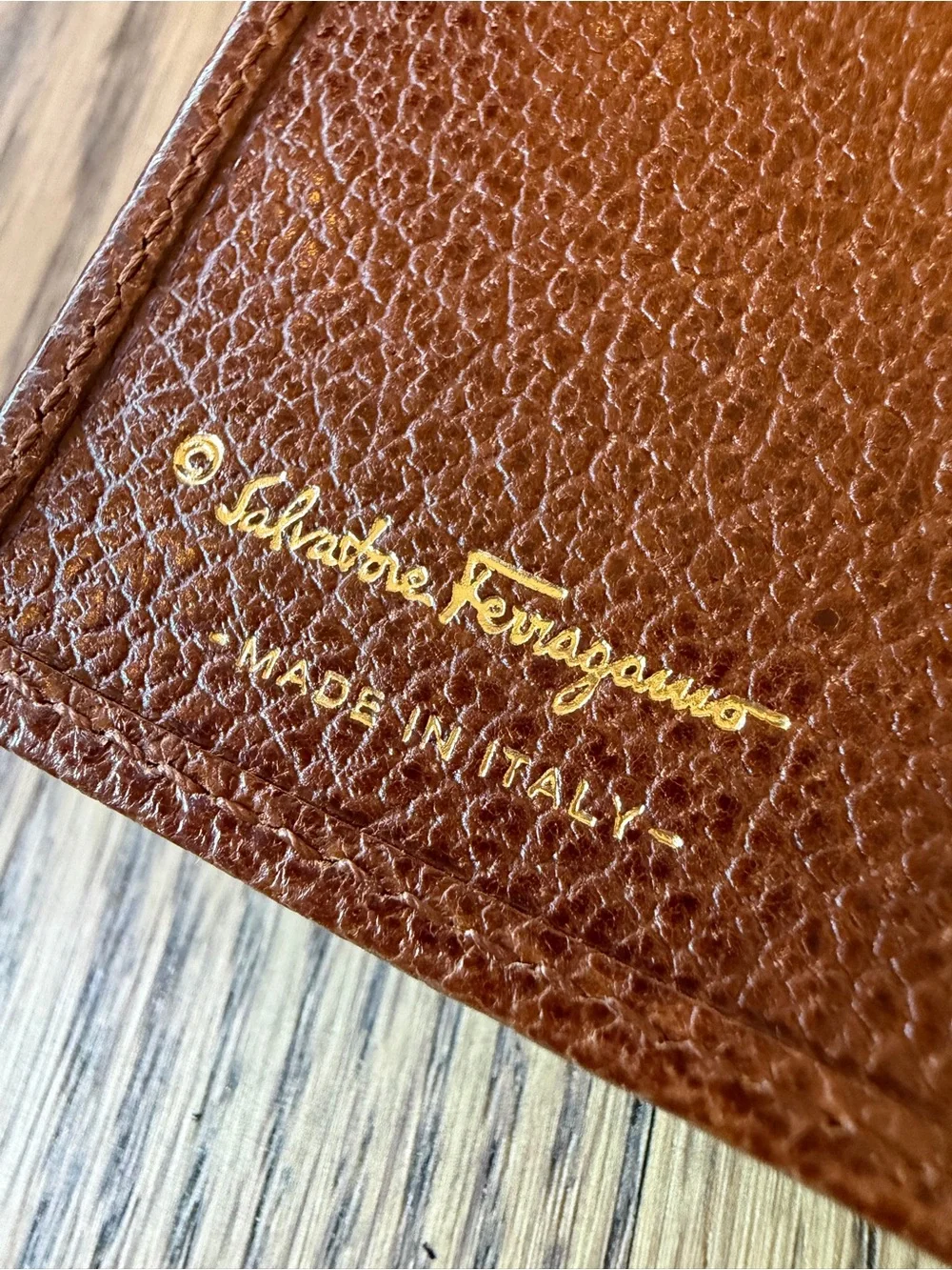 Salvatore Ferragamo Chestnut Brown Leather Long Wallet with Gold Corner